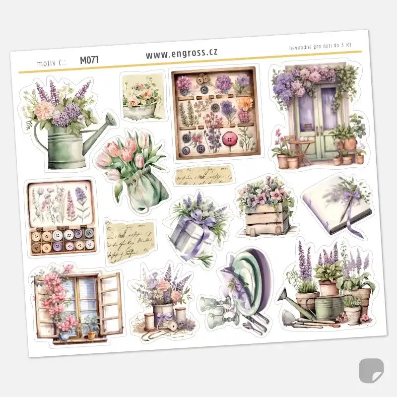 Samolepky do diáře Vistárie: Vintage herbář – Květy a tvoření.