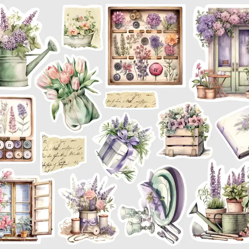 Samolepky do diáře Vistárie: Vintage herbář a kytice květů pro diář, deník, bullet i scrapbooking.