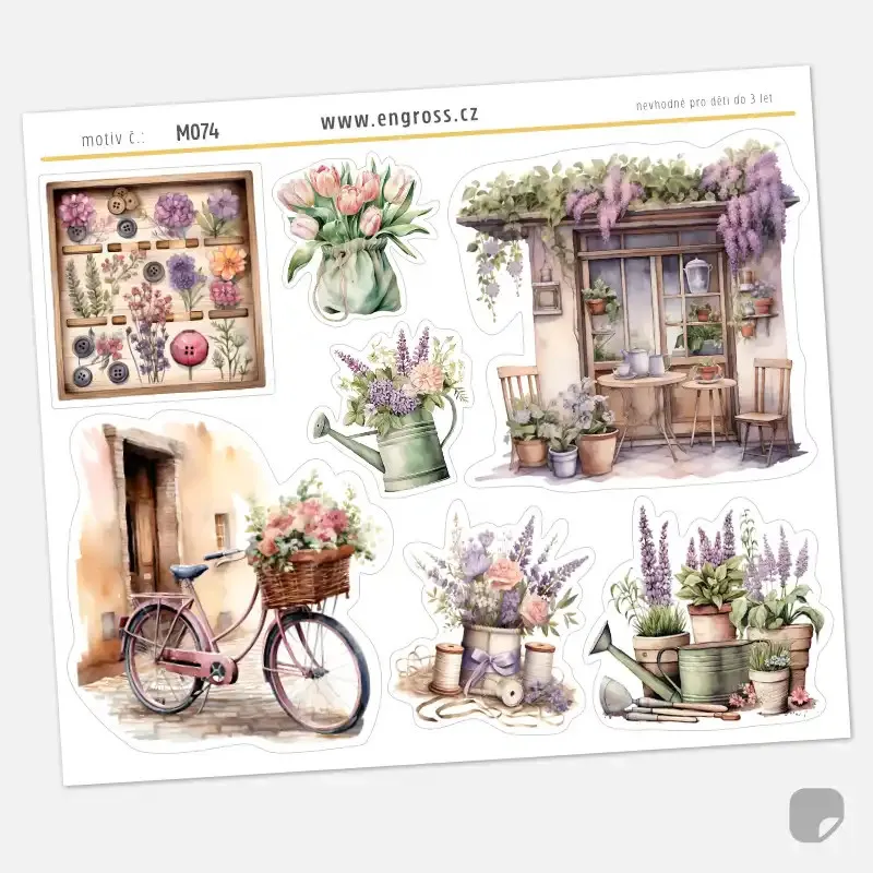 Samolepky do diáře Vistárie: Jarní zátiší – Vintage květiny a dekorace.