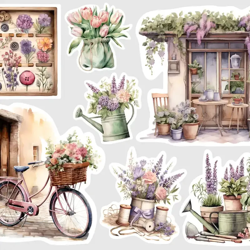 Samolepky do diáře Vistárie: Jarní zátiší – velké nálepky s květinami a jarními zákoutími.