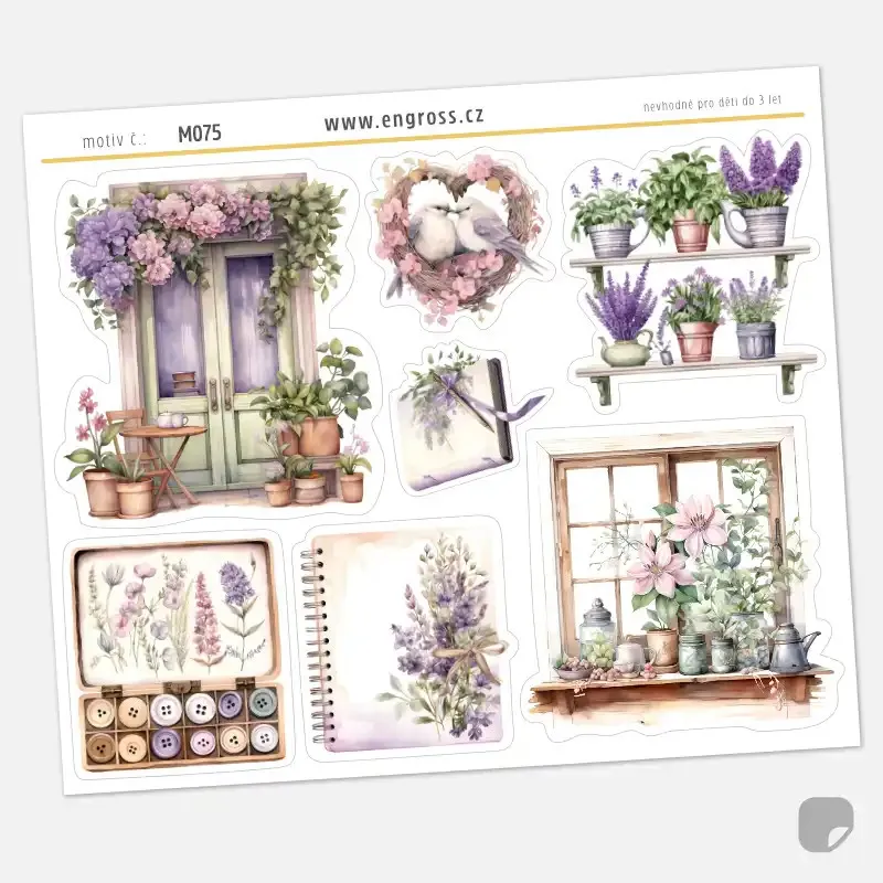 Samolepky do diáře Vistárie: Květinový domov – Velké vintage motivy.