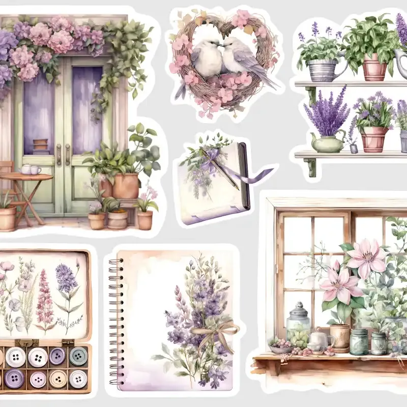 Samolepky do diáře Vistárie: Květinový domov – Velké vintage nálepky pro velké díáře.