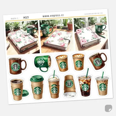 Samolepky Káva a diář: Kelímky Starbucks a latte art | Design ČR