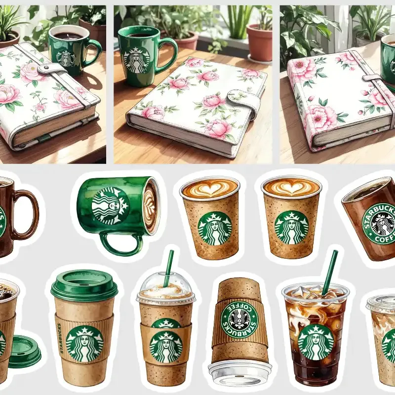 Samolepky Káva a diář: Kelímky Starbucks a latte art | Design ČR