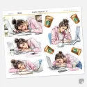 Samolepky do diáře Jarní únava: Spánek u počítače a káva – Home Office.