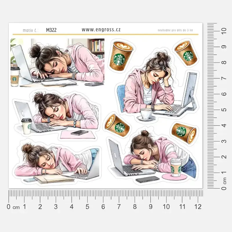Samolepky do diáře Spánek u počítače na Home Office - velké nálepky do diáře.