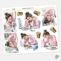 Samolepky do diáře Pracovní únava: Žena u počítače a káva – Home Office.