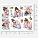 Samolepky do diáře Pracovní únava: Žena u počítače a káva – Home Office. Velké samolepky do diáře.