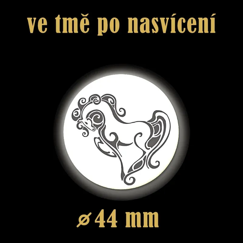 Reflexní odznak Kůň 44 mm – bezpečnostní placka pro jezdce ke zvýšení viditelnosti.