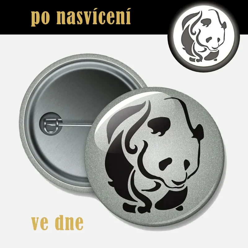 Reflexní odznak Panda 44 mm – bezpečnostní placka pro děti i dospělé.