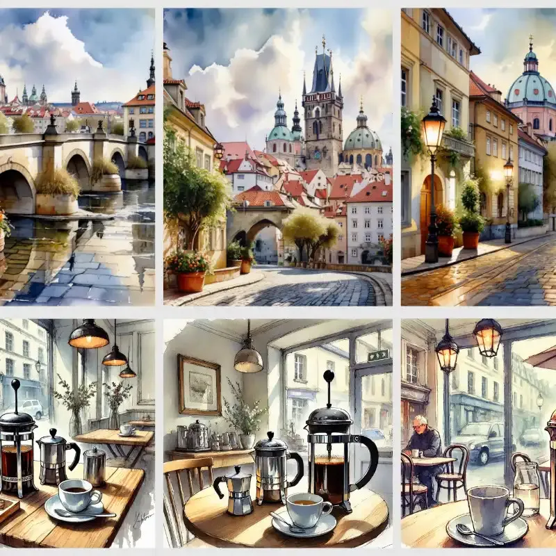 Samolepky Pražské kavárny - stmívání.