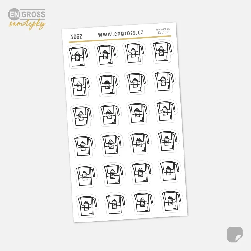 Samolepky do diáře: Výměna filtru ve filtrační konvici – Mini ikony.