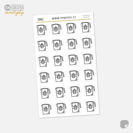 Samolepky do diáře: Výměna filtru ve filtrační konvici – Mini ikony.