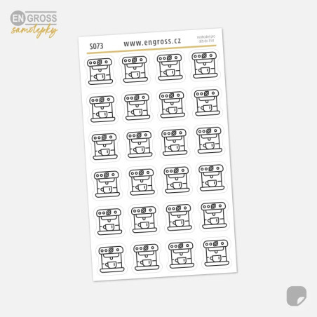 Samolepky do diáře: Čištění a údržba kávovaru – Mini ikony pro plánování.