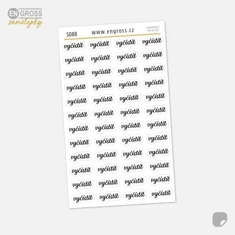 Samolepky do diáře: Vyčistit – Mini texty pro plánování úklidu v plánovači.