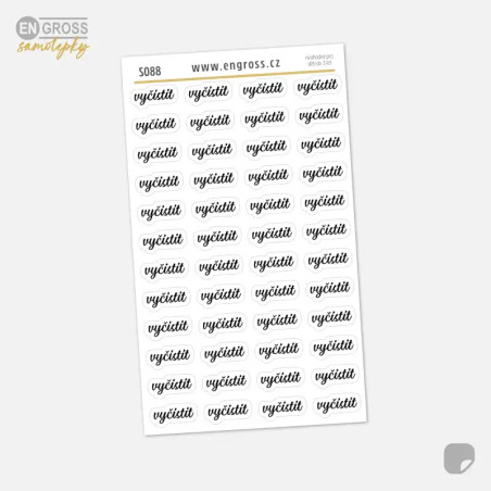 Samolepky do diáře: Vyčistit – Mini texty pro plánování úklidu v plánovači.