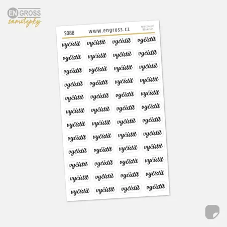 Samolepky do diáře: Vyčistit – Mini texty pro plánování úklidu v plánovači.