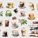Samolepky do diáře Káva a čaj – watercolor nálepky pro pohodu v diáři.