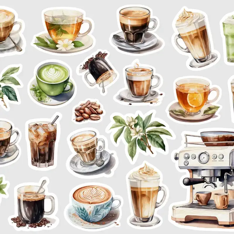 Samolepky do diáře Káva a čaj – watercolor nálepky pro pohodu v diáři.