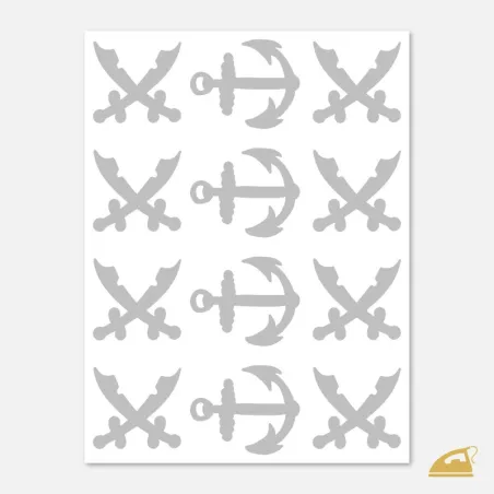 Reflexní nažehlovačka Piráti pro kluky – sada 12 ks (šavle a kotvy) na textil.