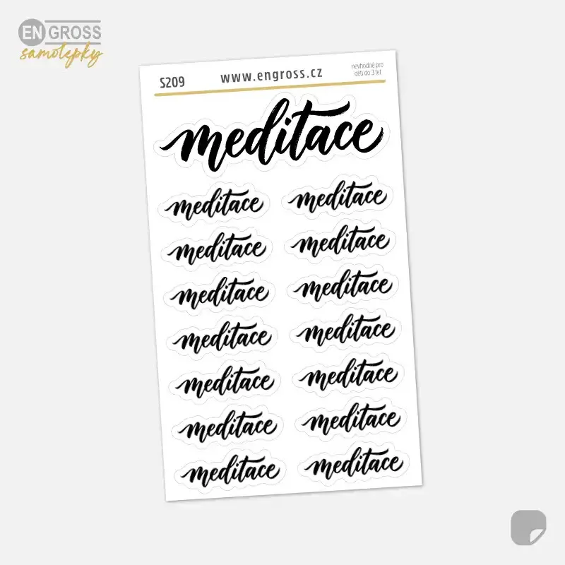 Samolepky do diáře: Meditace – Kaligrafické nápisy a nadpis do deníku.