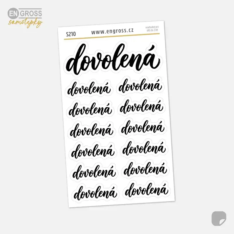 Samolepky do diáře DOVOLENÁ – Kaligrafické nápisy a velký nadpis.