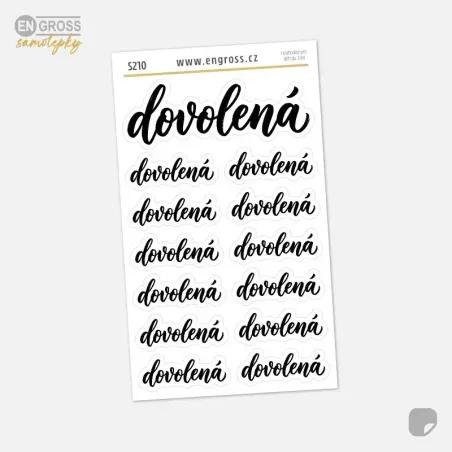 Samolepky do diáře DOVOLENÁ – Kaligrafické nápisy a velký nadpis.