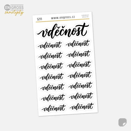 Samolepky do diáře VDĚČNOST – Kaligrafické nápisy a nadpis pro journaling.