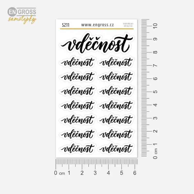 Samolepky do diáře VDĚČNOST – Kaligrafické nápisy pro diář, deník, bullet i scrapbooking.