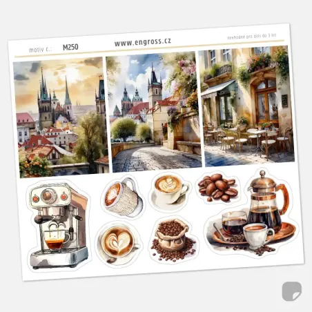 Samolepky Praha stověžatá a její kavárny.