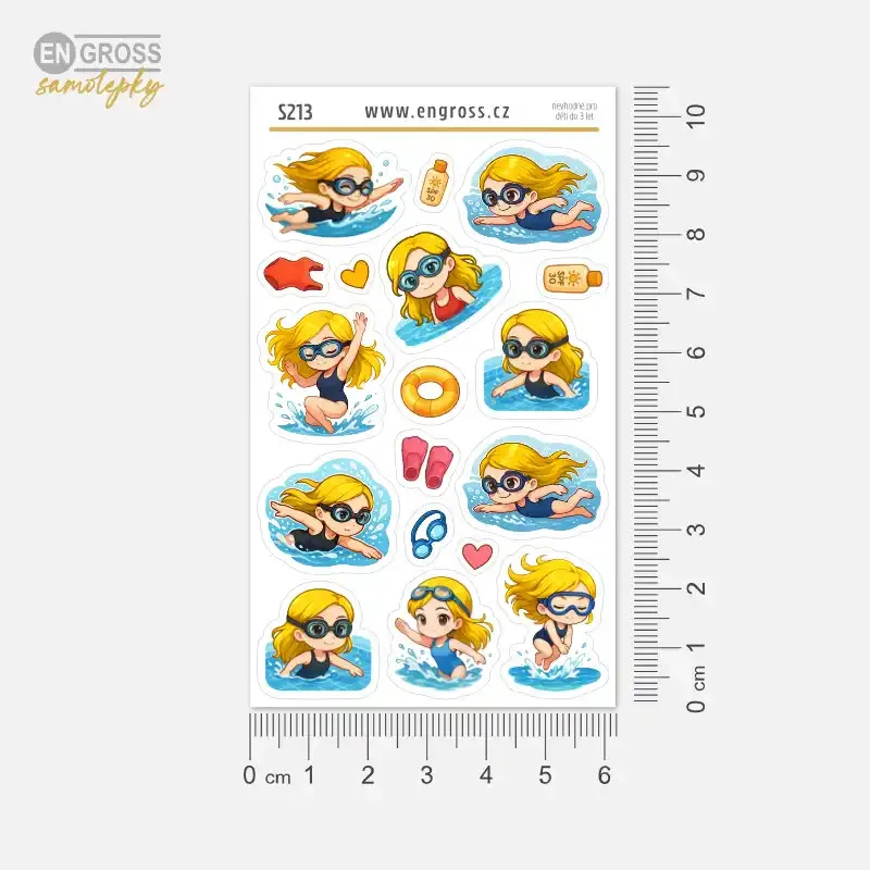 Samolepky do diáře: Plavání a bazén – Blondýnka. Výroba ČR.