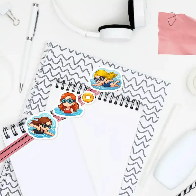 Mini samolepky do diáře: Plavání a bazén – Brunetka, Zrzka a Blondýnka.