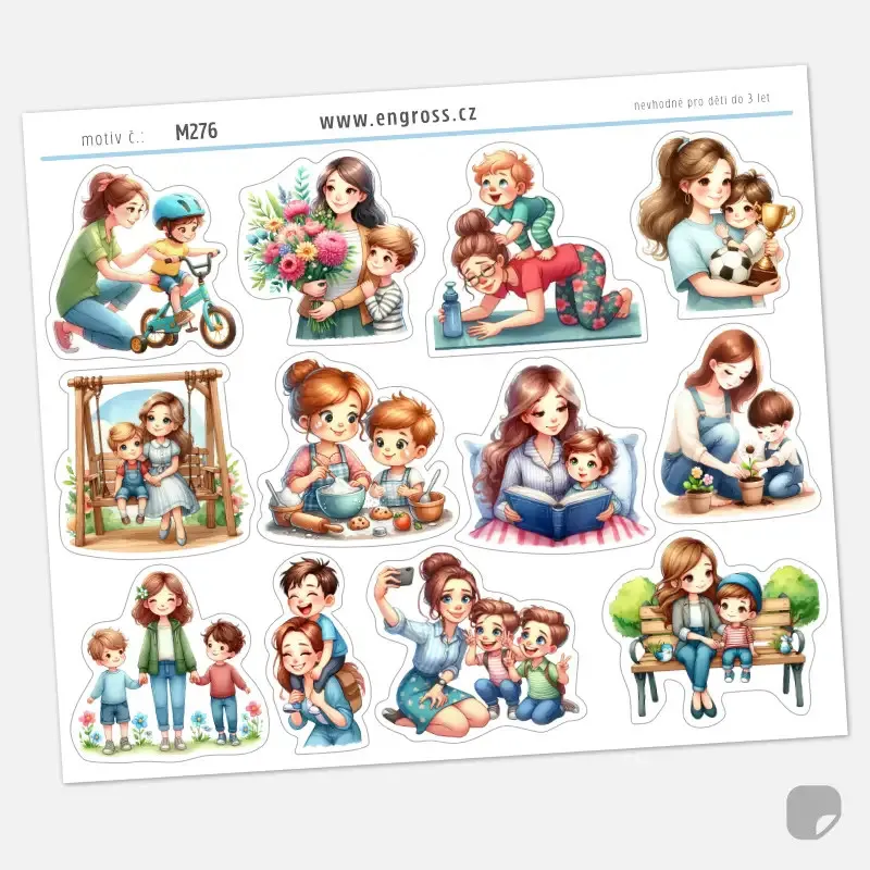 Arch nálepek maminka a její malý syn.