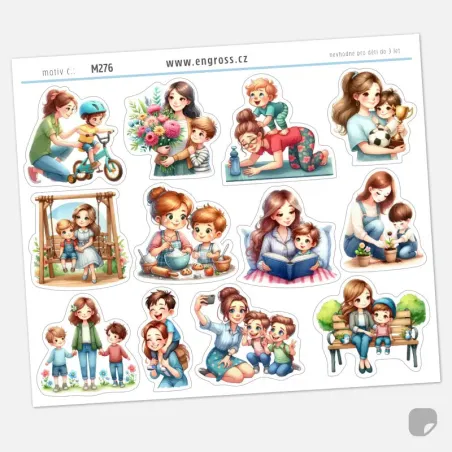 Arch nálepek maminka a její malý syn.