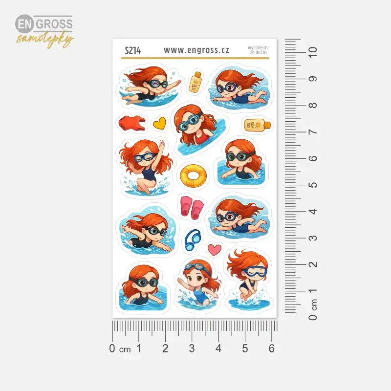 Samolepky Plavání a Bazén Zrzka | Mini diářové nálepky z ČR