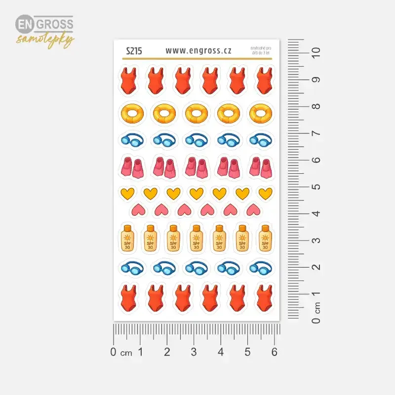 Samolepky do diáře: Plavání a bazén – velký počet 52 ks mini ikonek pro plánování.