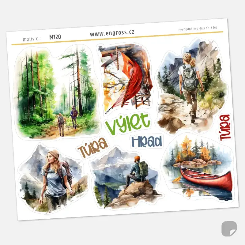 Samolepky do diáře: Turistika a výlety – Akvarelové hory a lesy.