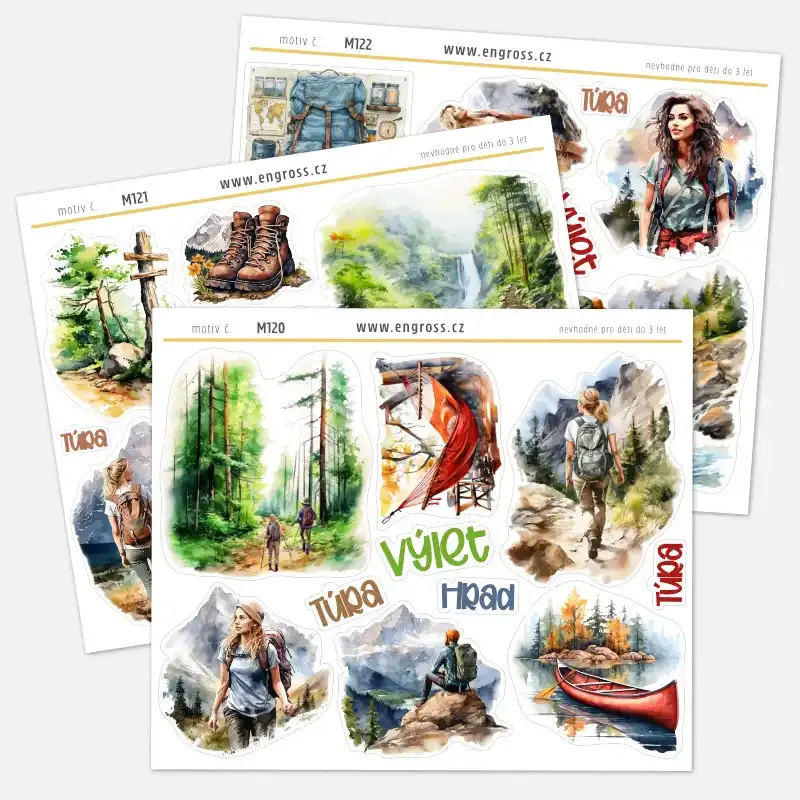 Sada samolepek do diáře: Turistika a výlety - watercolor ilustrace do diáře.