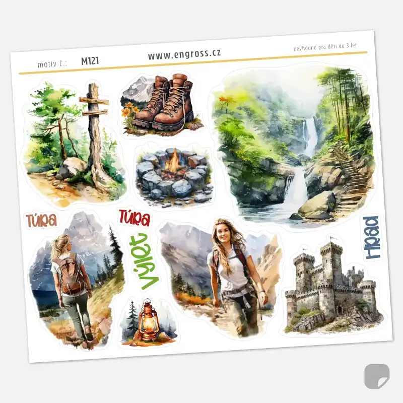 Samolepky do diáře Turistika - Výlety. Watercolor nálepky pro vaše dobrodružství v diáři.