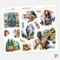 Samolepky do diáře Turistika – Kempování. Watercolor nálepky pro atmosféru cestování přírodou.