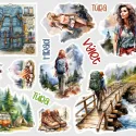 Samolepky do diáře Turistika – Kempování. Watercolor nálepky pro plánování výletů a dovolené.