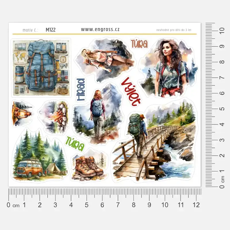 Samolepky do diáře Turistika – Kempování. Watercolor nálepky pro diář, deník, bullet, journaling i scrapbooking.