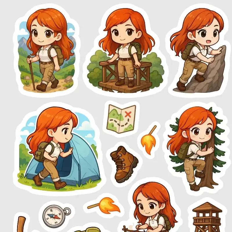 Samolepky do diáře: Táboření a turistika – Zrzka. Mini nálepky do každé velikosti diáře.