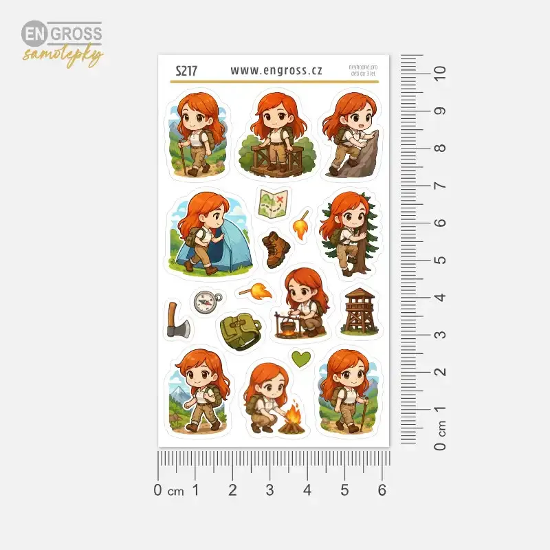 Samolepky do diáře: Táboření a turistika – Zrzka pro diář, pětiletý deník, bullet i scrapbooking.