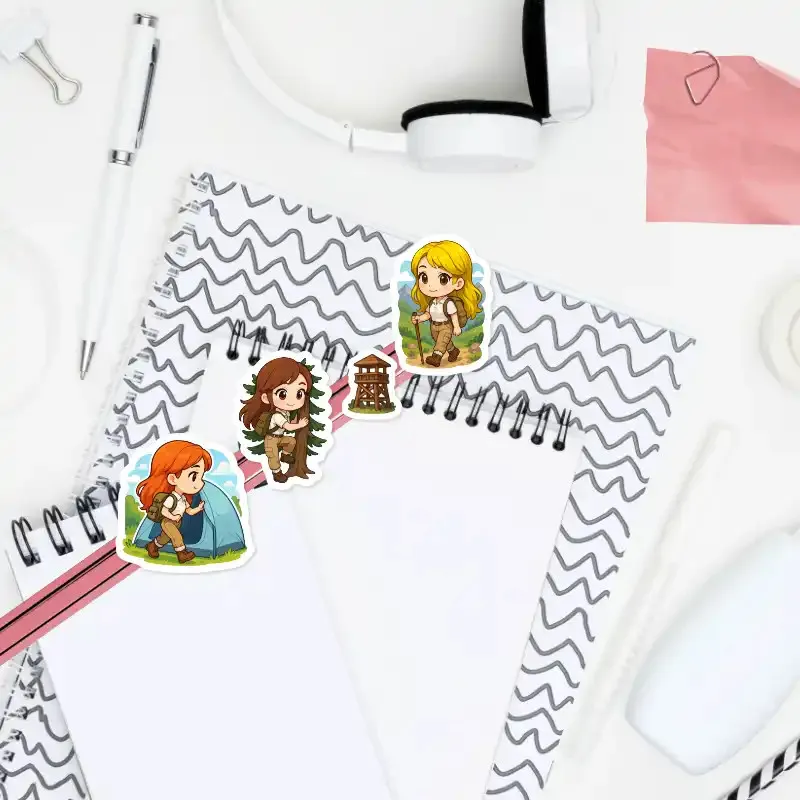 Samolepky do diáře: Turistika a táboření – pro každou barvu vlasů.