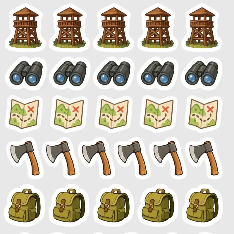 Samolepky do diáře: Táboření a turistika – 46 ks ikonek vhodných do každé velikosti diáře.