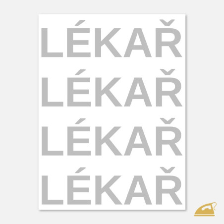 Reflexní nažehlovačka LÉKAŘ – sada 4 ks profesních nápisů na hruď a pracovní oděv (9x12 cm).