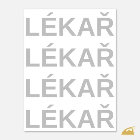 Reflexní nažehlovačka LÉKAŘ – sada 4 ks profesních nápisů na hruď a pracovní oděv (9x12 cm).