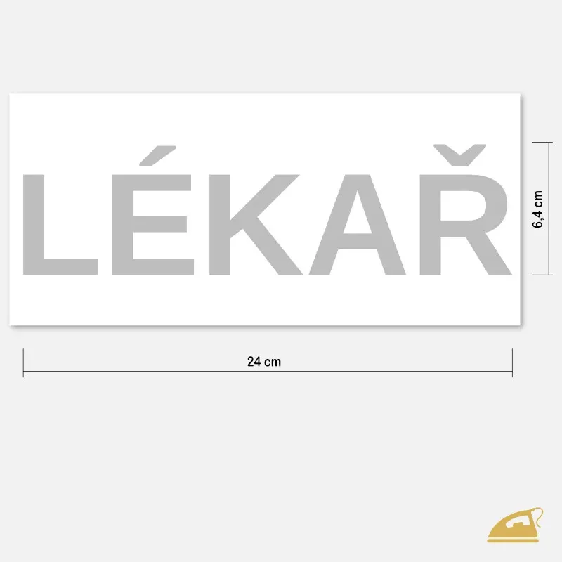 Reflexní nažehlovačka LÉKAŘ na záda – velký bezpečnostní nápis na pracovní oděv a vesty (24 × 6,4 cm).