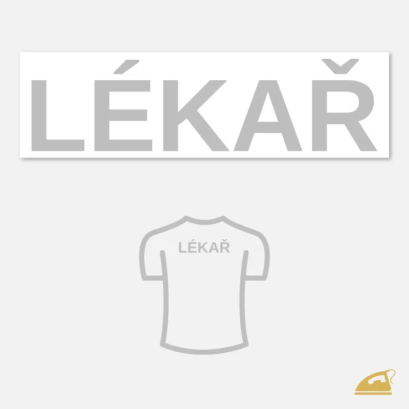 Reflexní nažehlovačka LÉKAŘ na záda – velký bezpečnostní nápis na pracovní oděv a vesty (24 × 6,4 cm).
